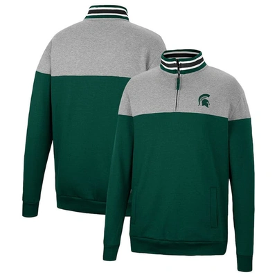 Colosseum Men's  Green, Heather Gray Michigan State Spartans Be The Ball Quarter-zip Top In Green,heather Gray