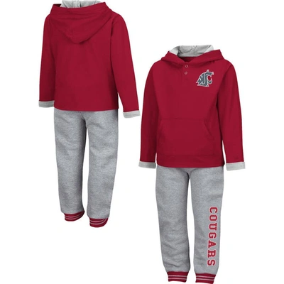 Colosseum Kids' Toddler  Crimson/heathered Gray Washington State Cougars Poppies Pullover Hoodie And Sweatp