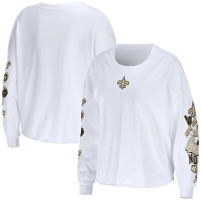 Wear By Erin Andrews White New Orleans Saints Celebration Cropped Long Sleeve T-shirt