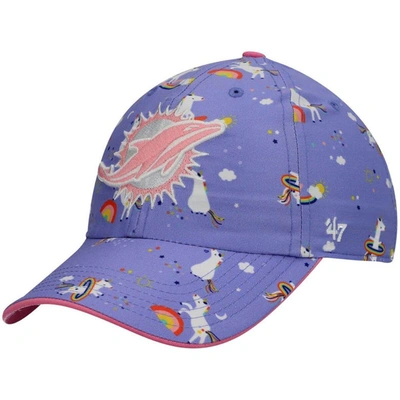 47 Kids' Girls Preschool ' Purple Miami Dolphins Unicorn Clean Up Adjustable Hat