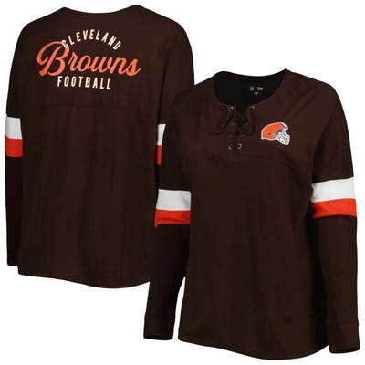 New Era Brown Cleveland Browns Plus Size Athletic Varsity Lace-up V-neck Long Sleeve T-shirt
