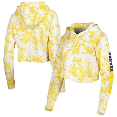 Lusso Gold/white Denver Nuggets Maia Tri-blend Cropped Quarter-zip Top
