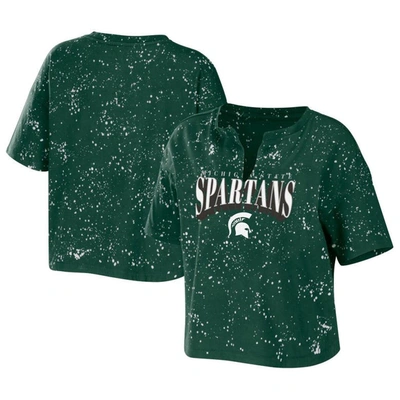 Wear By Erin Andrews Green Michigan State Spartans Bleach Wash Splatter Notch Neck T-shirt