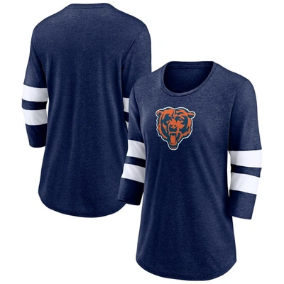 Fanatics Branded Heathered Navy Chicago Bears Primary Logo 3/4 Sleeve Scoop Neck T-shirt