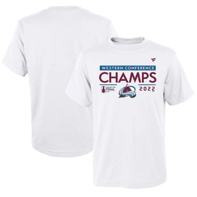 Fanatics Kids' Youth  Branded White Colorado Avalanche 2022 Western Conference Champions Locker Room T-shir