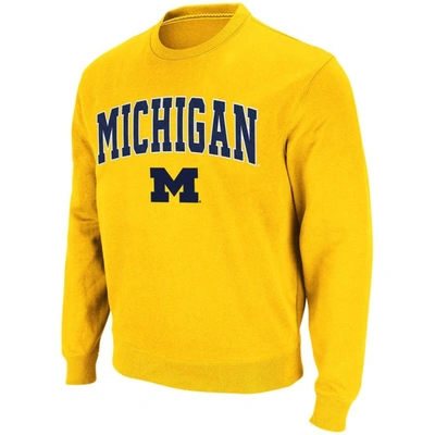 Colosseum Men's  Maize Michigan Wolverines Arch & Logo Crew Neck Sweatshirt
