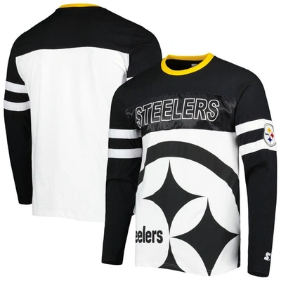 Starter Men's  Black, White Pittsburgh Steelers Halftime Long Sleeve T-shirt In Black,white