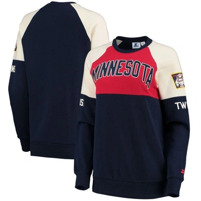 Starter Navy/red Minnesota Twins Baseline Raglan Pullover Sweatshirt