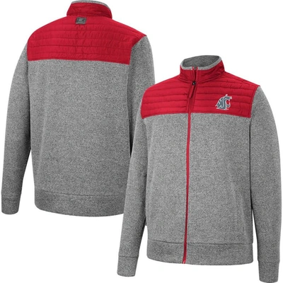 Colosseum Men's  Charcoal, Crimson Washington State Cougars Putter Herringbone Full-zip Jacket In Charcoal,crimson