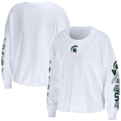 Wear By Erin Andrews White Michigan State Spartans 3-hit Cropped Long Sleeve T-shirt
