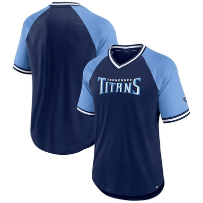 Fanatics Men's  Branded Navy, Light Blue Tennessee Titans Second Wind Raglan V-neck T-shirt In Navy,light Blue