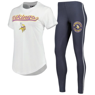 Concepts Sport Women's  White, Charcoal Minnesota Vikings Sonata T-shirt And Leggings Sleep Set In White,charcoal