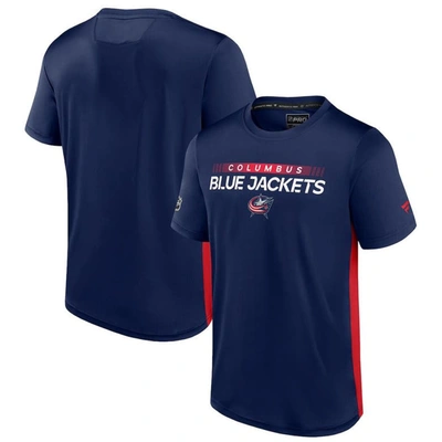Fanatics Branded Navy/red Columbus Blue Jackets Authentic Pro Rink Tech T-shirt In Navy,red