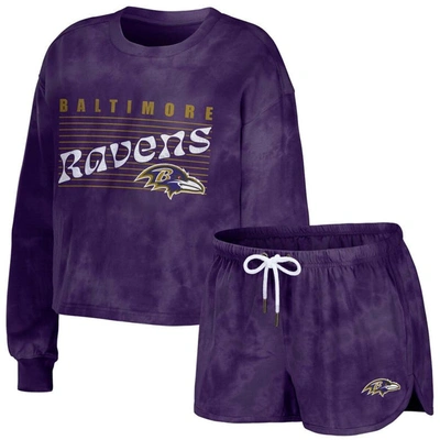 Wear By Erin Andrews Purple Baltimore Ravens Tie-dye Cropped Pullover Sweatshirt & Shorts Lounge Set