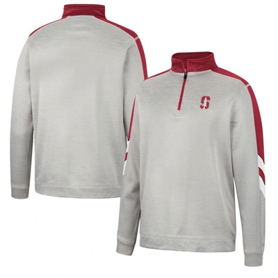 Colosseum Men's  Gray And Cardinal Stanford Cardinal Bushwood Fleece Quarter-zip Jacket In Gray,cardinal