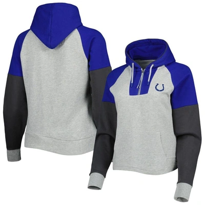 Antigua Heather Gray Indianapolis Colts Lightweight Jackpot Raglan Half-zip Pullover Hoodie In Heathered Gray,royal