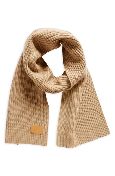 Vince Wool & Cashmere Shaker Stitch Rib Scarf In Camel