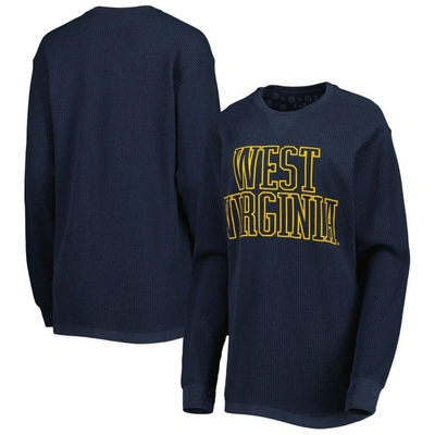 Pressbox Navy West Virginia Mountaineers Surf Plus Size Southlawn Waffle-knit Thermal Tri-blend Long