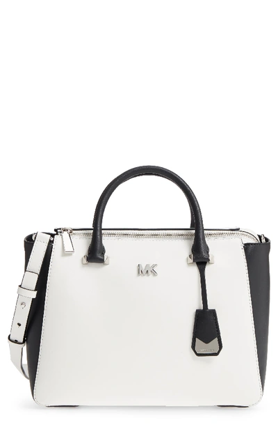 Michael Michael Kors Nolita Medium Leather Satchel In Optic White/ Black