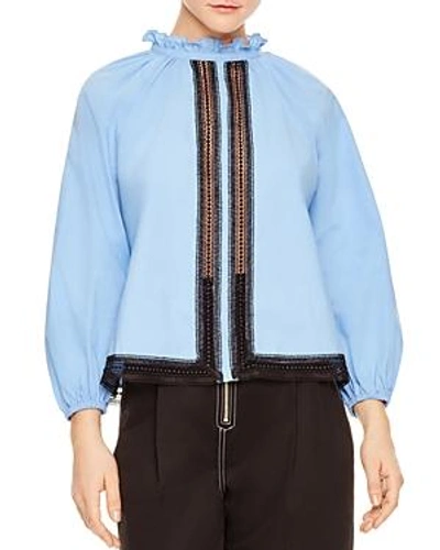 Sandro Doval Lace-inset Top In Blue
