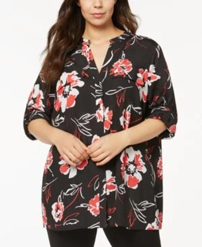 Calvin Klein Plus Size Printed Utility Tunic In Black.watermelon