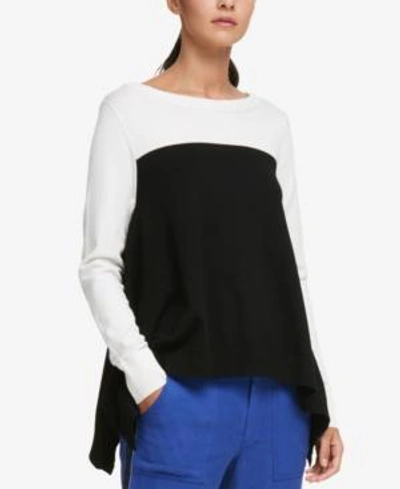 Dkny Colorblocked High-low Sweater, Created For Macy's In Black/ivory