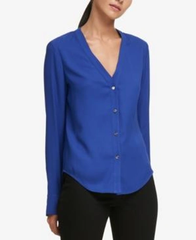 Dkny V-neck Blouse, Created For Macy's In Ink Blue