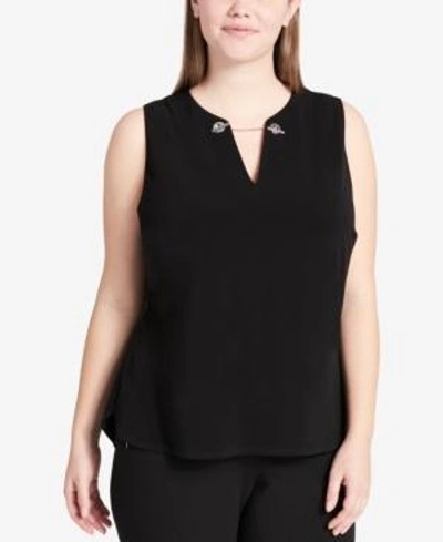 Calvin Klein Plus Size Toggle-chain Shell In Black