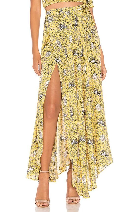 Auguste X Revolve Valentina Wrap Skirt In Floral Bird Yellow