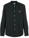 Kenzo Logo-embroidered Brushed Cotton Twill Shirt In Black