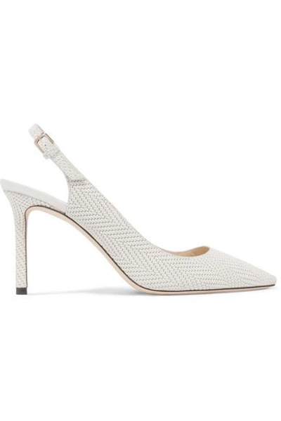 Jimmy Choo Erin 85 Embossed Leather Slingback Pumps In White