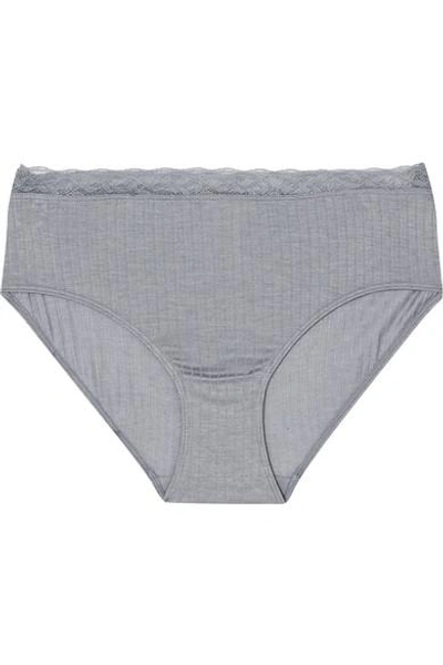 Hanro Heather Leavers Lace-trimmed Stretch-jersey Briefs In Gray