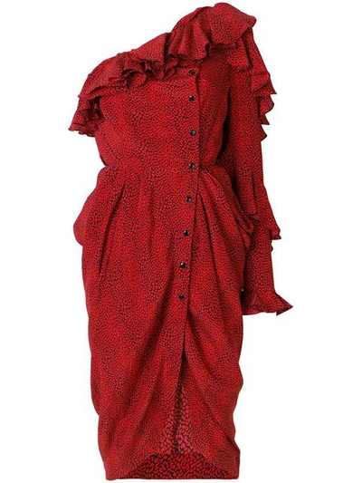 Philosophy Di Lorenzo Serafini Printed Silk One-shoulder Dress In Red