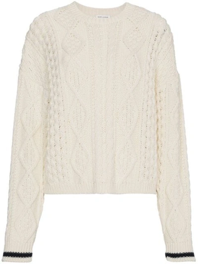 Saint Laurent Cable-knit Wool Sweater In Ivory