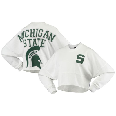 Spirit Jersey White Michigan State Spartans Raw Hem Cropped  Long Sleeve T-shirt