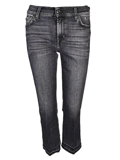 7 For All Mankind Stone Washed Cropped Jeans In Grey