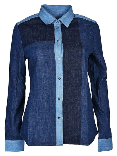 7 For All Mankind Color Block Shirt In Blue
