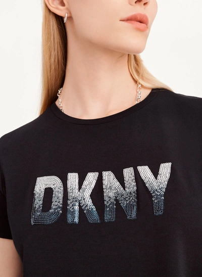 Dkny Logo-embellished Cotton-blend T-shirt In Black/charcoal