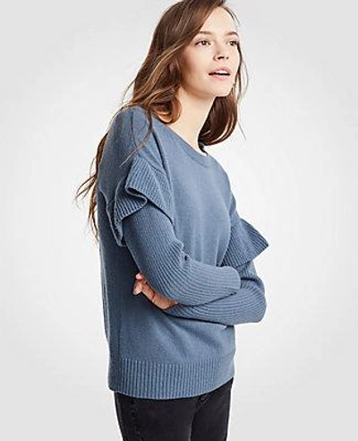 Ann Taylor Flounce Sleeve Sweater In Chic Slate