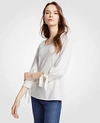 Ann Taylor Petite Scoop Neck Tie Sleeve Top In Winter White