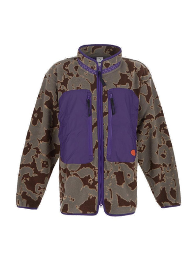 Puma Camouflage-print Panelled Fleece Jacket In Purple