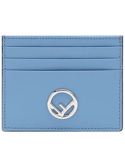 Fendi Blue Leather Cardholder With Silver Logo