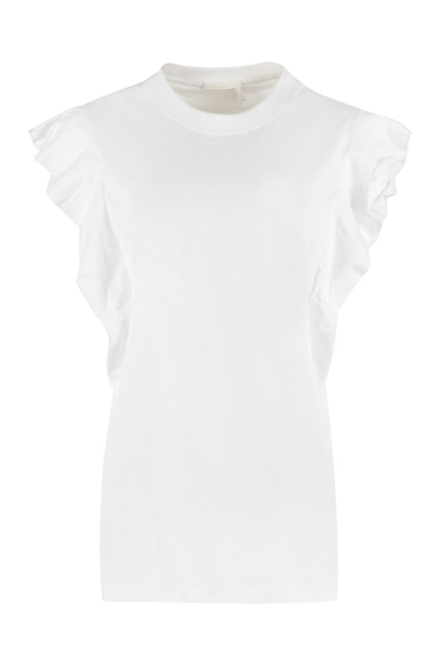Chloé Sleeveless Top With Ruffled Shoulder Detail In White