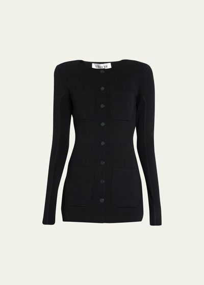 Victoria Beckham Vb Body Button-front Knit Jacket With Patch Pockets In Black