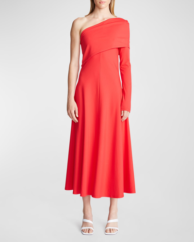 Halston Women's Felice Asymmetric Jersey Midi-dress In  Red