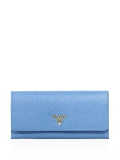 Prada Saffiano Leather Continental Flap Wallet In Mare