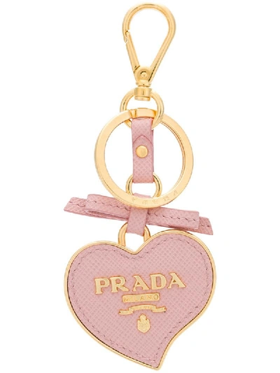 Prada Saffiano Heart Keychain - Pink