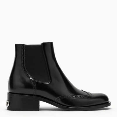 Fendi Calf Leather Chelsea Boots With Brogue Stitching In Black