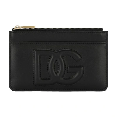 Dolce & Gabbana Medium Calfskin Card Holder With Dg Logo In Black