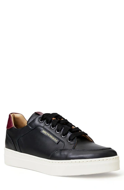 Bruno Magli Cesare Leather Sneaker In Black/ Bordo